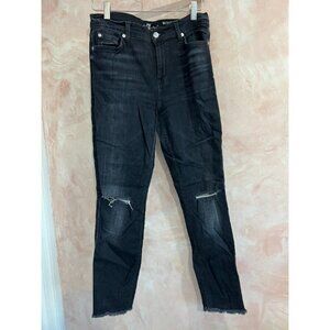 7 for all mankind the high waist ankle skinny jean blue dark ripped‎ size 29